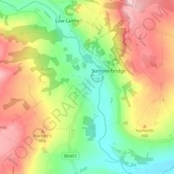 Mapa topográfico Dacre Banks, altitud, relieve