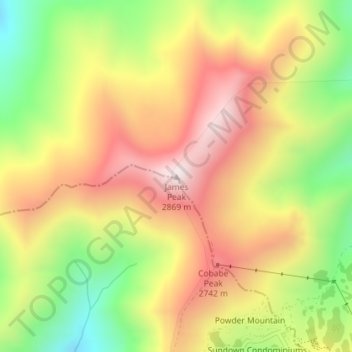Mapa topográfico James Peak, altitud, relieve