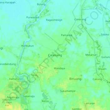 Mapa topográfico Carenang, altitud, relieve