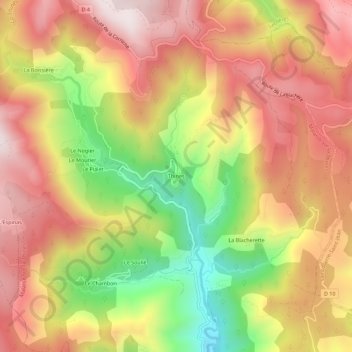 Mapa topográfico Thines, altitud, relieve
