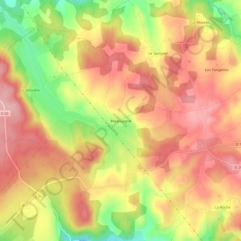 Mapa topográfico Malassagne, altitud, relieve