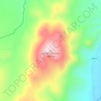 Mapa topográfico Cerro Cañañan, altitud, relieve