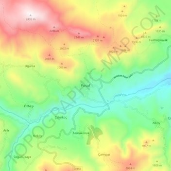 Mapa topográfico Posof, altitud, relieve