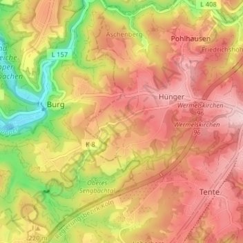 Mapa topográfico Stolzenberg, altitud, relieve