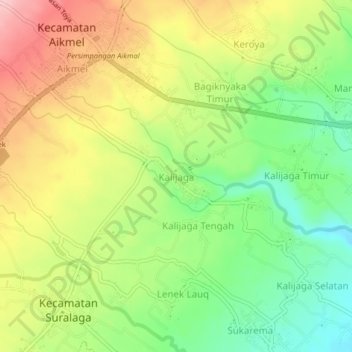 Mapa topográfico Kalijaga, altitud, relieve
