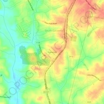 Mapa topográfico Yorkwood, altitud, relieve