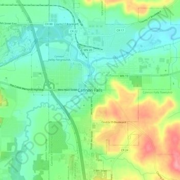 Mapa topográfico Cannon Falls, altitud, relieve