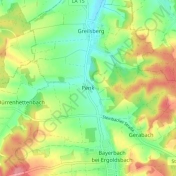 Mapa topográfico Penk, altitud, relieve