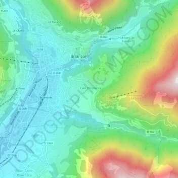 Mapa topográfico Font Christianne, altitud, relieve