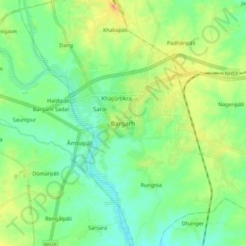 Mapa topográfico Bargarh, altitud, relieve