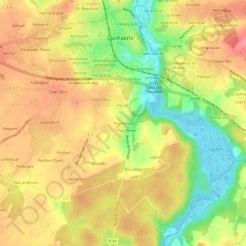 Mapa topográfico Poul Raned, altitud, relieve