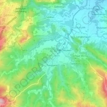 Mapa topográfico Karanggawang, altitud, relieve