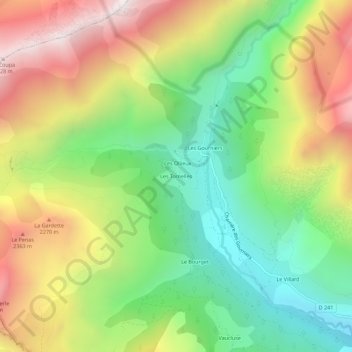 Mapa topográfico Les Tomelles, altitud, relieve