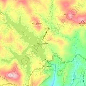 Mapa topográfico Lake Toxaway, altitud, relieve
