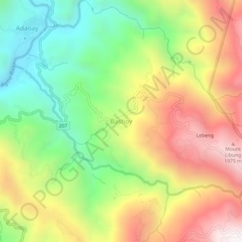 Mapa topográfico Bashoy, altitud, relieve