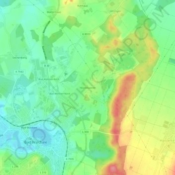Mapa topográfico Hopfenweiler, altitud, relieve