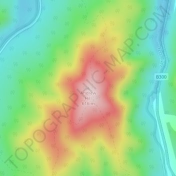 Mapa topográfico Andrew Hill, altitud, relieve