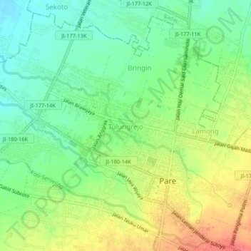 Mapa topográfico Tulungrejo, altitud, relieve