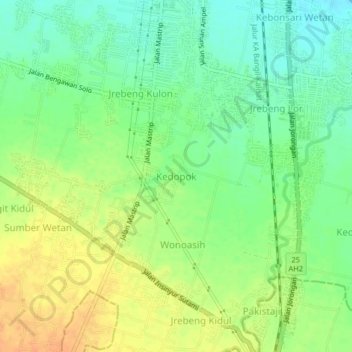 Mapa topográfico Kedopok, altitud, relieve