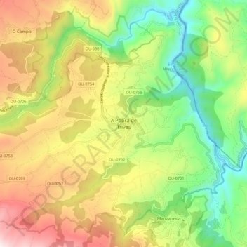 Mapa topográfico A Pobra de Trives, altitud, relieve