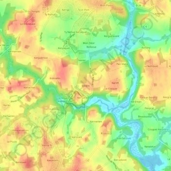 Mapa topográfico Bivière, altitud, relieve