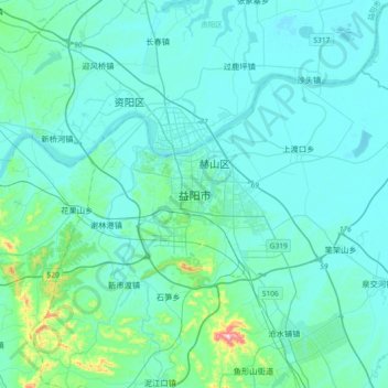 Mapa topográfico Yiyang, altitud, relieve