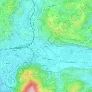 Mapa topográfico Sarsan, altitud, relieve