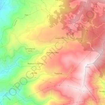 Mapa topográfico Malhada Velha, altitud, relieve