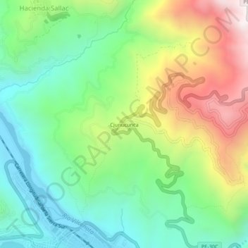 Mapa topográfico Cjunucunca, altitud, relieve