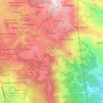 Mapa topográfico Country Club Village, altitud, relieve