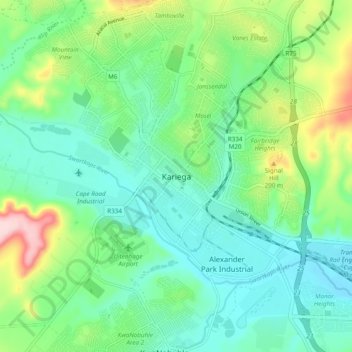 Mapa topográfico Kariega, altitud, relieve