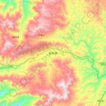 Mapa topográfico Yuxi, altitud, relieve
