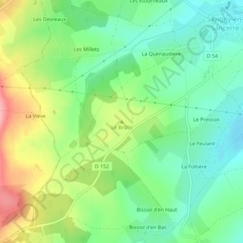 Mapa topográfico Le Brûlis, altitud, relieve