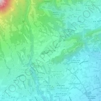 Mapa topográfico Quattro Strade, altitud, relieve
