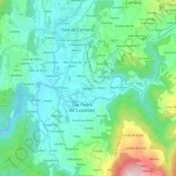 Mapa topográfico Burgães, altitud, relieve