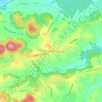 Mapa topográfico Léoudary, altitud, relieve