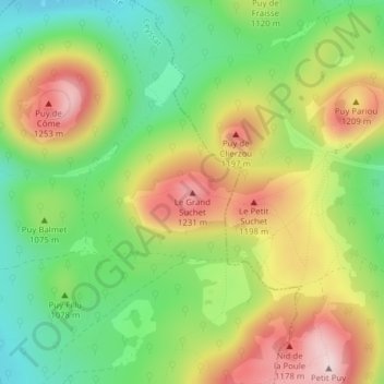 Mapa topográfico Le Grand Suchet, altitud, relieve