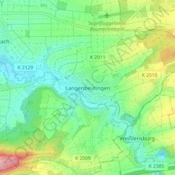 Mapa topográfico Langenbeutingen, altitud, relieve