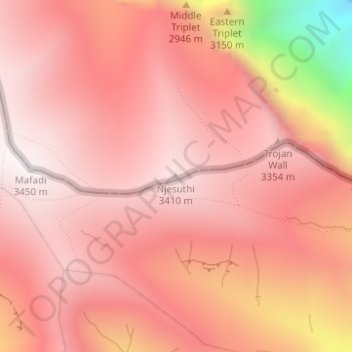 Mapa topográfico Njesuthi, altitud, relieve