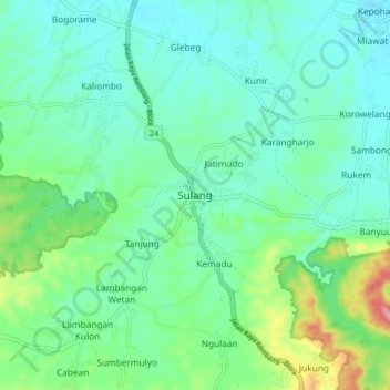 Mapa topográfico Sulang, altitud, relieve