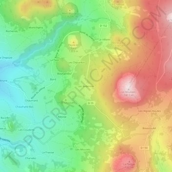 Mapa topográfico Les Ardennes, altitud, relieve
