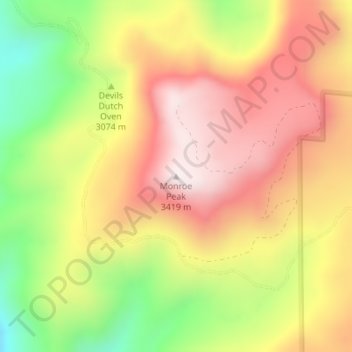 Mapa topográfico Monroe Peak, altitud, relieve