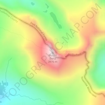 Mapa topográfico Mount Dana, altitud, relieve