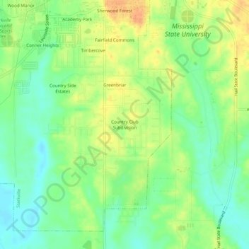 Mapa topográfico Country Club Subdivision, altitud, relieve