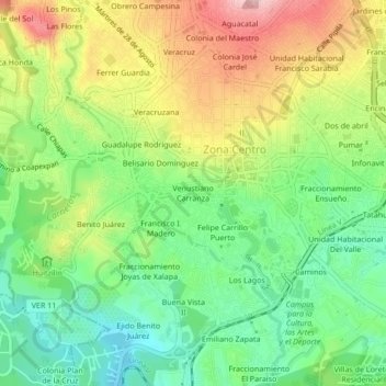 Mapa topográfico Venustiano Carranza, altitud, relieve