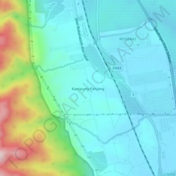 Mapa topográfico Kampung Panjang, altitud, relieve