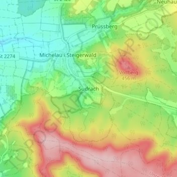 Mapa topográfico Sudrach, altitud, relieve