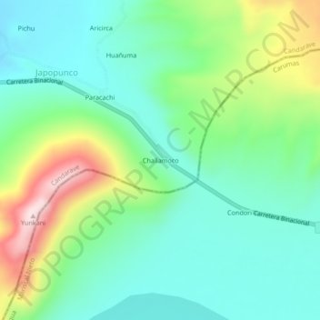 Mapa topográfico Challamoco, altitud, relieve