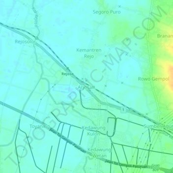 Mapa topográfico Arjosari, altitud, relieve