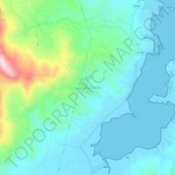 Mapa topográfico Cugnana Verde, altitud, relieve